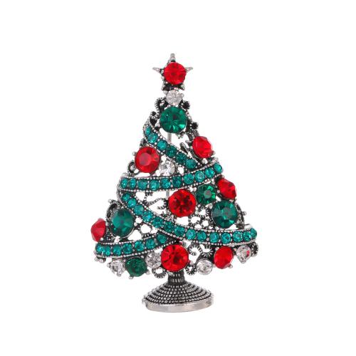 Broches en alliage de zinc, arbre de noël, Plaqué de couleur d'argent, Conception de Noël & unisexe & avec strass, Vendu par PC