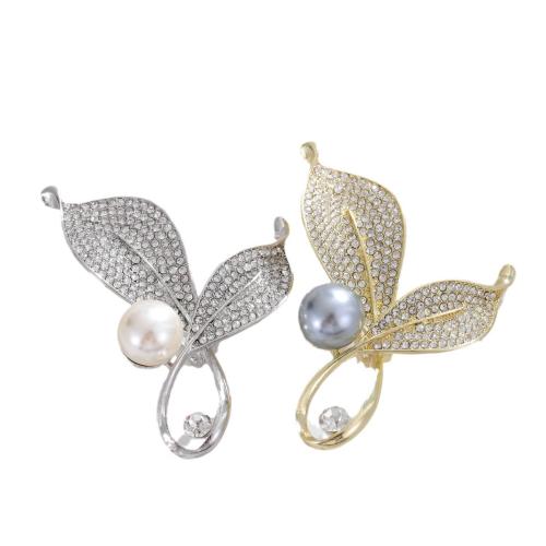 Tibetan Style Brooches, with Plastic Pearl, Leaf, plated, fashion jewelry & for woman & with rhinestone, more colors for choice, Sold By PC