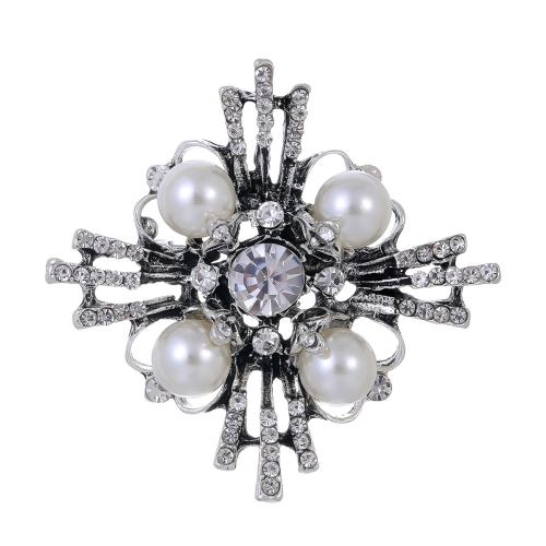 Tibetan Style Brooches, with Plastic Pearl, Cross, antique silver color plated, fashion jewelry & Unisex & with rhinestone, Sold By PC