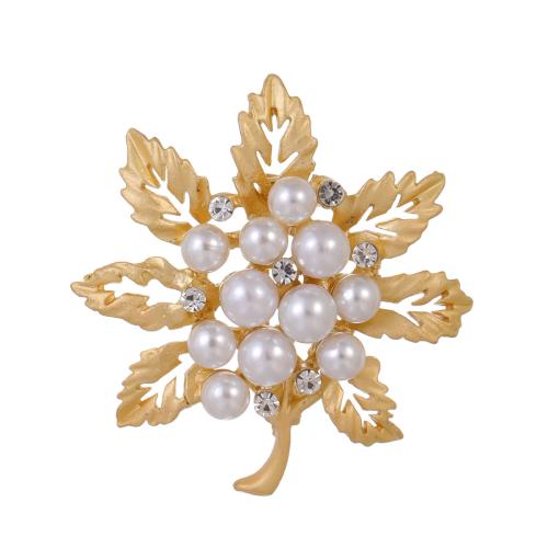 Tibetan Style Brooches, with Plastic Pearl, Leaf, plated, fashion jewelry & Unisex & with rhinestone, more colors for choice, Sold By PC