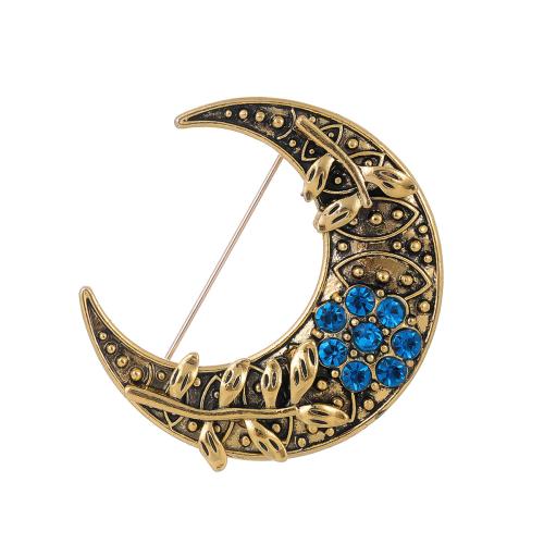 Tibetan Style Brooches, Moon, antique gold color plated, fashion jewelry & Unisex & with rhinestone, Sold By PC