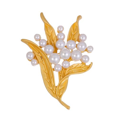 Tibetan Style Brooches, with Plastic Pearl, Flower, plated, fashion jewelry & for woman, golden, Sold By PC