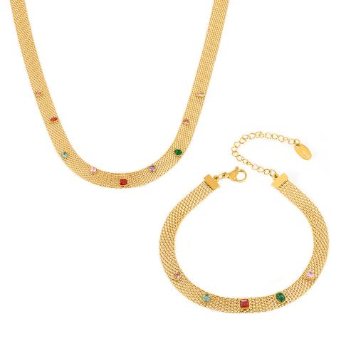 Sets de Joyas, Partículas de acero, con cúbica circonia, chapado, Joyería & diferentes estilos para la opción & para mujer, más colores para la opción, Vendido por UD