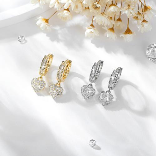 Boucles d'oreilles en laiton zircon cubique pavent, Placage, pavé de micro zircon & pour femme, plus de couleurs à choisir, Vendu par paire