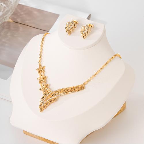 Cubic Zirconia Micro Pave Brass Jewelry Sets, Stud Earring & necklace, plated, micro pave cubic zirconia & for woman, gold, Sold By Set