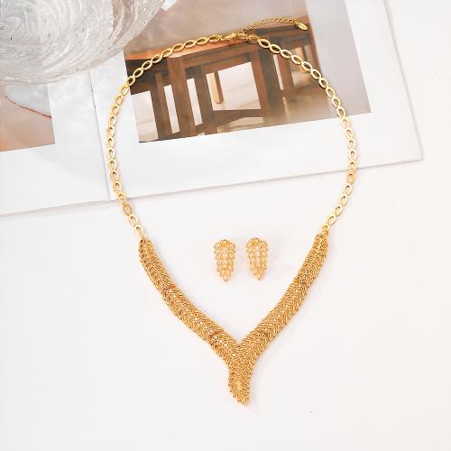 Brass Jewelry Set, Stud Earring & necklace, plated, for woman, gold, Sold By Set