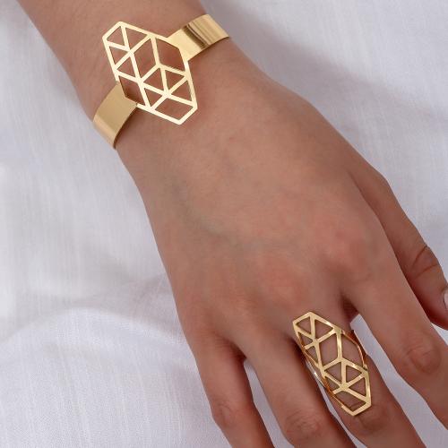 Tibetan Style Jewelry Sets, cuff bangle & finger ring, plated, for woman, gold, Sold By Set