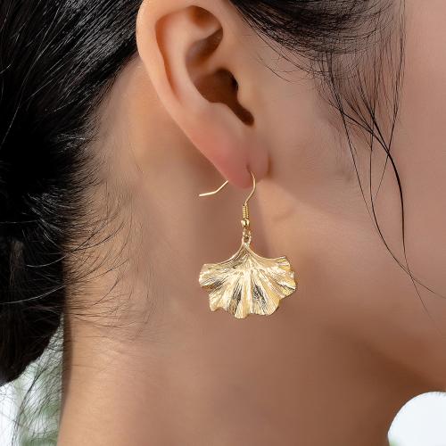 Tibetan Style Drop Earrings, Ginkgo Leaf, plated, for woman, gold, Sold By Pair