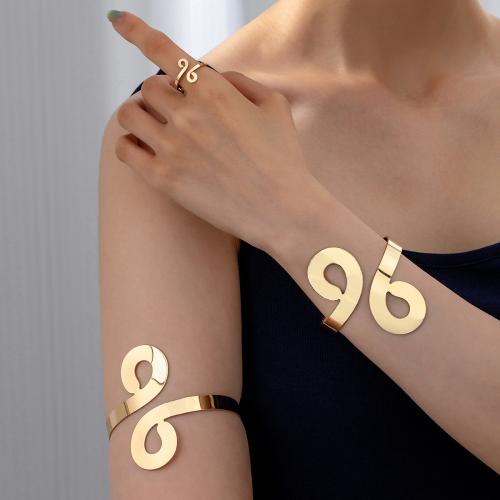 Tibetan Style Jewelry Sets, cuff bangle & finger ring, plated, for woman, gold, Sold By Set