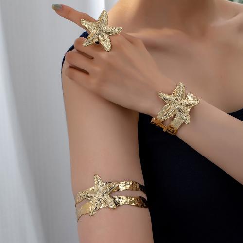 Tibetan Style Jewelry Sets, cuff bangle & finger ring, Starfish, plated, for woman, gold, Sold By Set