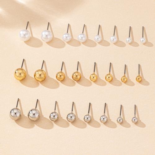 Iron Earring, with Plastic Pearl, plated, 12 pieces & for woman, mixed colors, Sold By Set