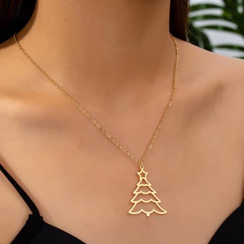 Iron Necklaces, Christmas Tree, plated, for woman, gold, Sold By PC