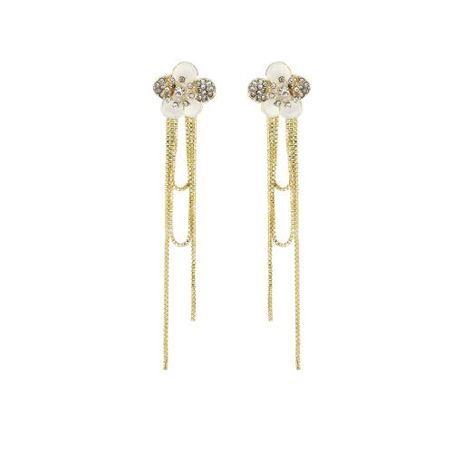 Tibetan Style Stud Earring, plated, for woman & with rhinestone, golden, Sold By Pair