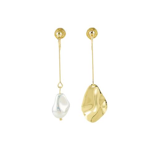 Pendientes de Aleación de Zinc, con Perlas plásticas, chapado, diferentes estilos para la opción & para mujer, dorado, 28x60mm, Vendido por Par