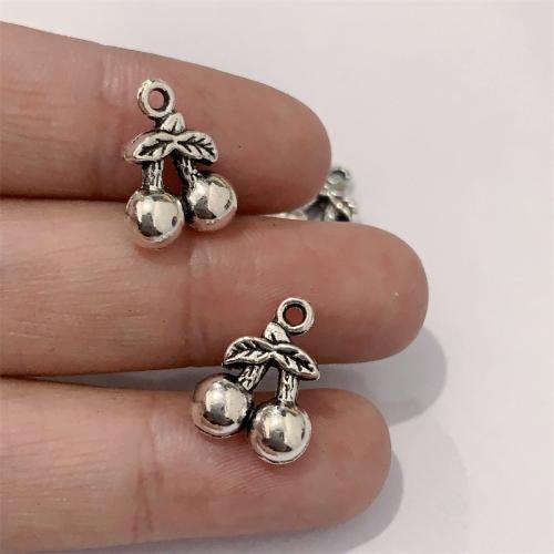 Zinklegierung Obst Anhänger, Kirsche, antik silberfarben plattiert, DIY, 11x14mm, 100PCs/Tasche, verkauft von Tasche