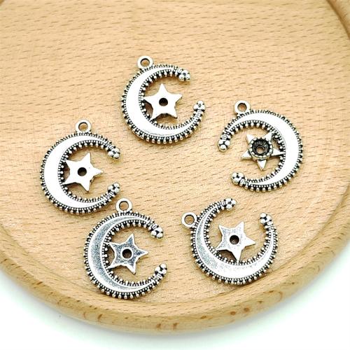 Tibetan Style Moon Pendants, Moon and Star, antique silver color plated, DIY, 18x21mm, 100PCs/Bag, Sold By Bag