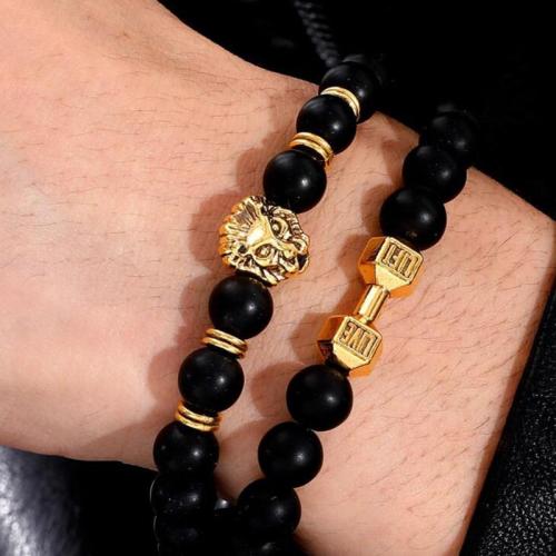 Agate Set de bracelet, avec Obsidienne & lave volcanique & alliage de zinc, fait à la main, styles différents pour le choix & pour homme, Longueur:Environ 7-9 pouce, Vendu par PC