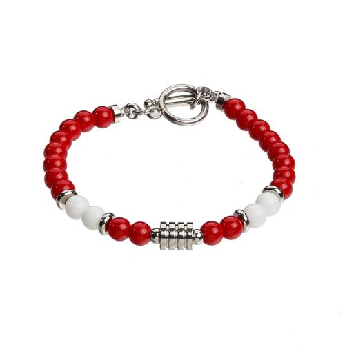 Gemstone Bracelet, with 304 Stainless Steel, handmade, different materials for choice & for man, Length:Approx 7.5-7.7 Inch, Sold By PC