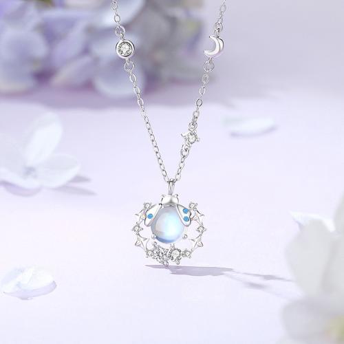 Argent sterling 925 collier, avec verre, avec 2inch chaînes de rallonge, Insecte, Plaqué de platine, chaîne ovale & pavé de micro zircon & pour femme, Longueur:Environ 15.7 pouce, Vendu par PC