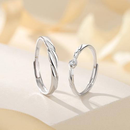 925 Sterling Silver Couple Ring, platinum plated, adjustable & different styles for choice & micro pave cubic zirconia & for couple, US Ring Size:6-10, Sold By PC