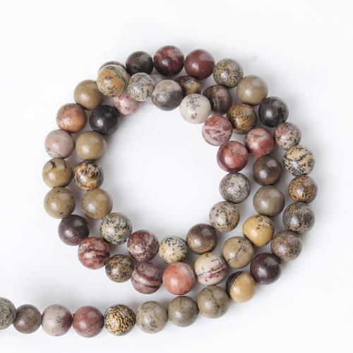 Gemstone Jewelry Beads, Chinese Painting Stone, Round, DIY & different size for choice, mixed colors, Sold Per Approx 38 cm Strand