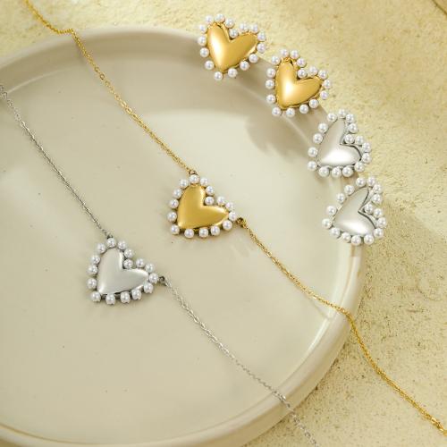 Fashion Stainless Steel Jewelry Sets 304 Stainless Steel with Plastic Pearl with 6cm extender chain fashion jewelry & for woman Length Approx 42 cm Sold By PC