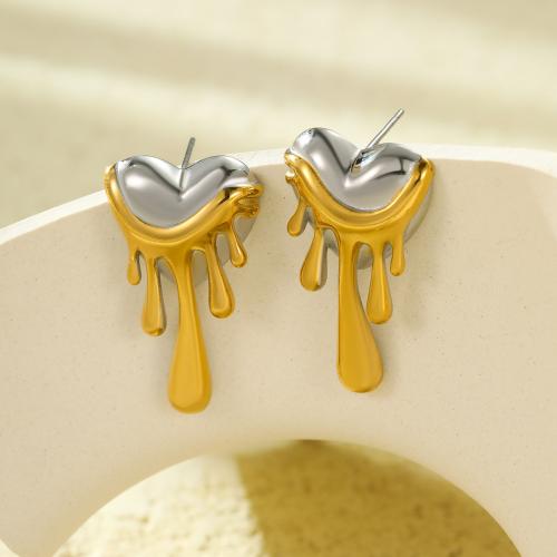 Stainless Steel Stud Earrings, 304 Stainless Steel, 18K gold plated, fashion jewelry & for woman & two tone, 26.80x21.20mm, Sold By Pair