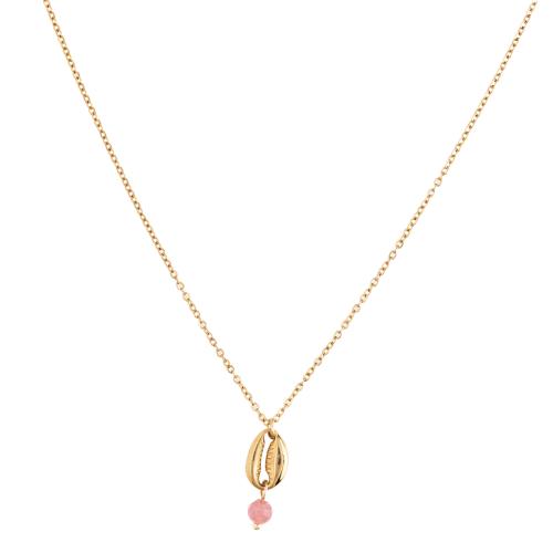 Stainless Steel Jewelry Necklace, 304 Stainless Steel, with Natural Stone, with 5cm extender chain, 18K gold plated, fashion jewelry & for woman, golden, Length:Approx 44 cm, Sold By PC