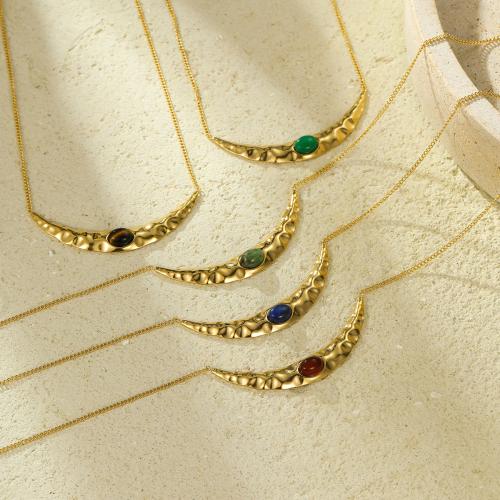 Stainless Steel Jewelry Necklace, 304 Stainless Steel, with Natural Stone, with 6cm extender chain, 18K gold plated, fashion jewelry & for woman, more colors for choice, Length:Approx 42 cm, Sold By PC