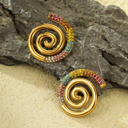 Boucle d'oreille de gaujon en acier inoxydable, Acier inoxydable 304, Plaqué or 18K, bijoux de mode & pavé de micro zircon & pour femme, plus de couleurs à choisir, 29mm, Vendu par paire