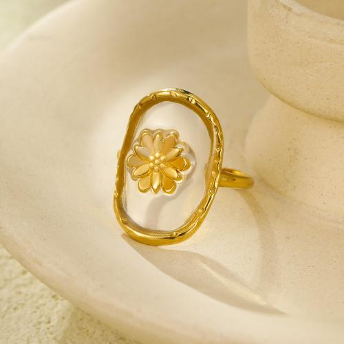 Stainless Steel Finger Ring, 304 Stainless Steel, 18K gold plated, fashion jewelry & for woman & hollow, golden, Sold By PC