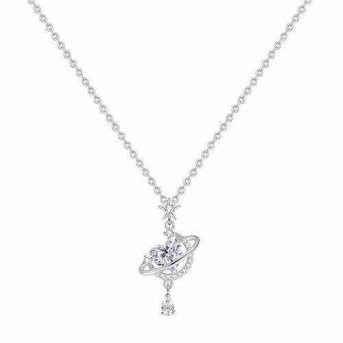 Cubic Zircon Micro Pave 925 Sterling Silver Necklace, with 5cm extender chain, fashion jewelry & micro pave cubic zirconia & for woman, Length:Approx 40 cm, Sold By PC