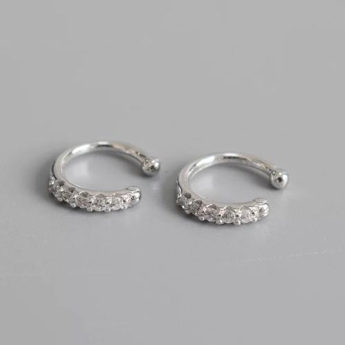 925 Sterling Silver Earring Clip, fashion jewelry & for woman & with rhinestone, 10mm, Sold By Pair