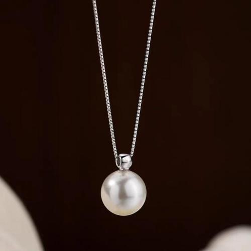 925 Sterling Silver Necklaces, with Shell Pearl, with 5cm extender chain, fashion jewelry & for woman, Length:Approx 40 cm, Sold By PC