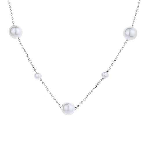 925 Sterling Silver Necklaces, with Shell Pearl, fashion jewelry & for woman, Length:Approx 57 cm, Sold By PC