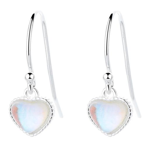 925 Boucles d’oreilles Sterling Silver Drop & Dangle, Argent sterling 925, avec Moonstone, coeur, bijoux de mode & pour femme, plus de couleurs à choisir, 7x16.80mm, Vendu par paire