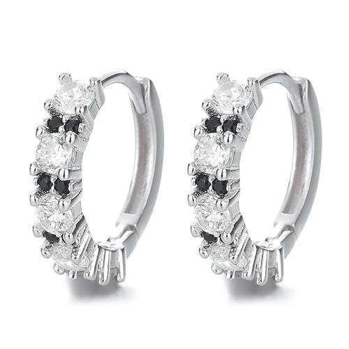 Pendientes de Micro Pavé de Zirconía Cúbica en Plata de Ley, Plata de ley 925, Joyería & micro arcilla de zirconia cúbica & para mujer, 13.70x13.20mm, Vendido por Par