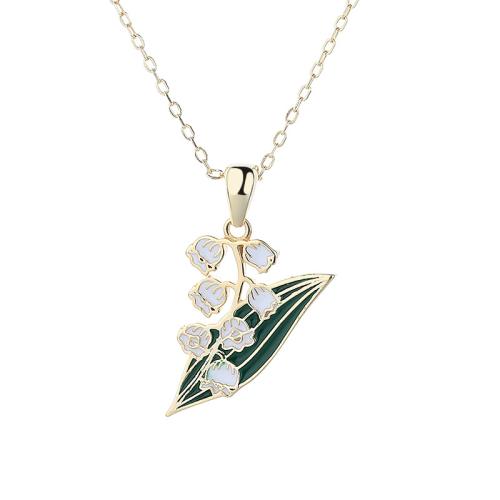 925 Sterling Silver Necklaces, with 5cm extender chain, Flower, fashion jewelry & different styles for choice & for woman & enamel, Length:Approx 40 cm, Sold By Pair