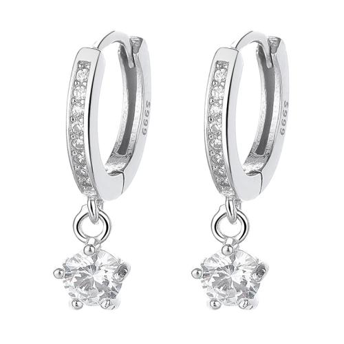 Pendientes de Micro Pavé de Zirconía Cúbica en Plata de Ley, Plata de ley 925, Joyería & micro arcilla de zirconia cúbica & para mujer, 19.20mm, Vendido por Par