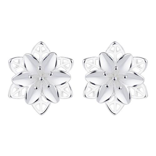 925 Sterling Silver Stud Earrings, Flower, fashion jewelry & for woman, 11.60mm, Sold By Pair