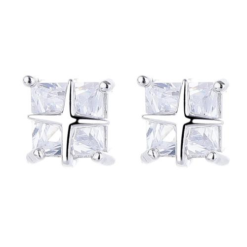 Pendientes de Micro Pavé de Zirconía Cúbica en Plata de Ley, Plata de ley 925, Joyería & micro arcilla de zirconia cúbica & para mujer, más colores para la opción, 6.40x6.60mm, Vendido por Par