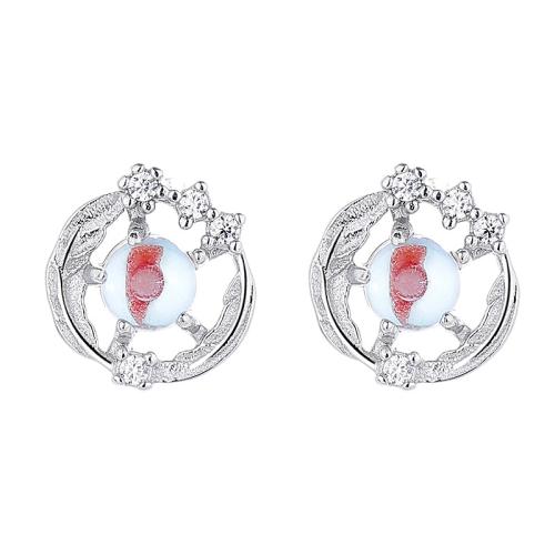 Pendientes de Micro Pavé de Zirconía Cúbica en Plata de Ley, Plata de ley 925, con Piedra lunar, Joyería & micro arcilla de zirconia cúbica & para mujer, más colores para la opción, 8.80x9.40mm, Vendido por Par