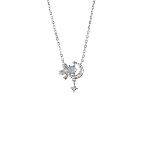 Cubic Zircon Micro Pave 925 Sterling Silver Necklace, with Moonstone, with 5cm extender chain, fashion jewelry & micro pave cubic zirconia & for woman, more colors for choice, Length:Approx 40 cm, Sold By PC