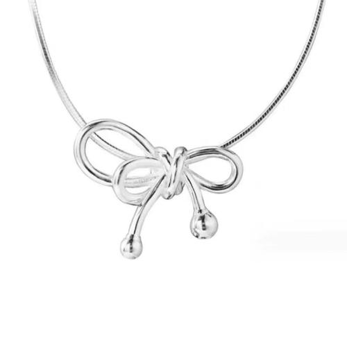 925 Sterling Silver Necklaces, with 5cm extender chain, Bowknot, fashion jewelry & for woman, Length:Approx 40 cm, Sold By PC