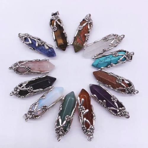 Gemstone Pendants Jewelry, Natural Stone, with Tibetan Style, silver color plated, DIY & different materials for choice, more colors for choice, 37.50x12mm, Sold By PC