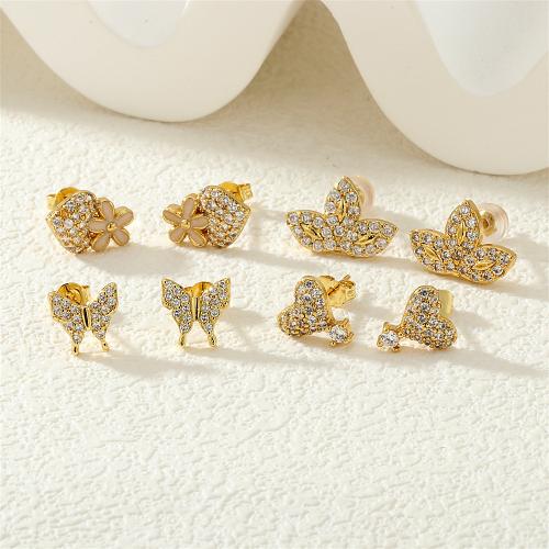 Boucles d'oreilles en laiton zircon cubique pavent, Placage de couleur d'or, bijoux de mode & styles différents pour le choix & pavé de micro zircon & pour femme, plus de couleurs à choisir, protéger l'environnement, sans nickel, plomb et cadmium, Vendu par paire