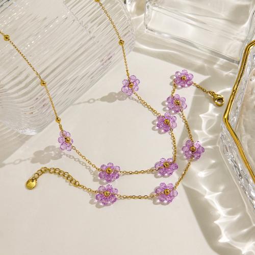 Fashion Stainless Steel Jewelry Sets, 304 Stainless Steel, with Glass, Flower, gold color plated, different materials for choice & different styles for choice & for woman, more colors for choice, Sold By PC