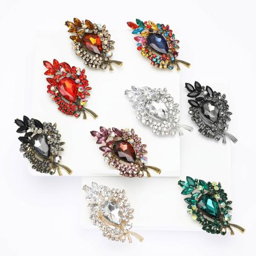 Tibetan Style Brooches, with Glass, plated, for woman & with rhinestone, more colors for choice, nickel, lead & cadmium free, Sold By PC