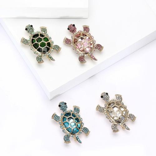 Tibetan Style Brooches, with Glass, Turtle, gold color plated, for woman & with rhinestone, more colors for choice, nickel, lead & cadmium free, Sold By PC