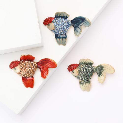 Tibetan Style Brooches, Fish, gold color plated, for woman & enamel & with rhinestone, more colors for choice, nickel, lead & cadmium free, Sold By PC